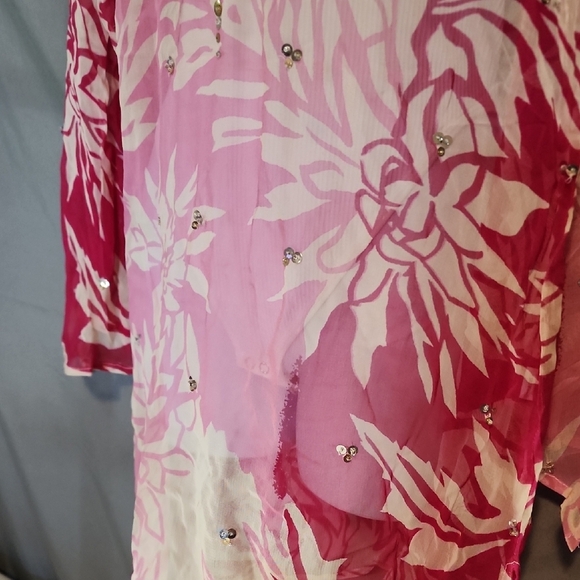 Pink and Red Embellished Long Sleeve Swim Coverup - Picture 4 of 7